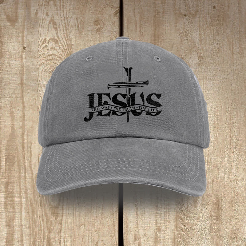 Christianartworkshop Jesus – Der Weg, die Wahrheit, das Leben – Bestickte Baseballkappe mit Nagelkreuzmotiv - Grau - image 10