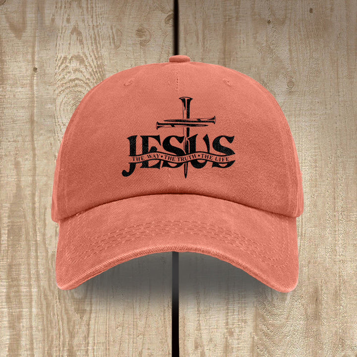 Christianartworkshop Jesus – Der Weg, die Wahrheit, das Leben – Bestickte Baseballkappe mit Nagelkreuzmotiv - Orange - image 12