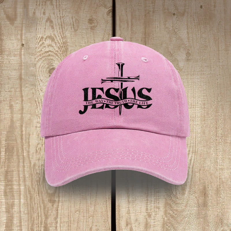 Christianartworkshop Jesus – Der Weg, die Wahrheit, das Leben – Bestickte Baseballkappe mit Nagelkreuzmotiv - Rosa - image 6