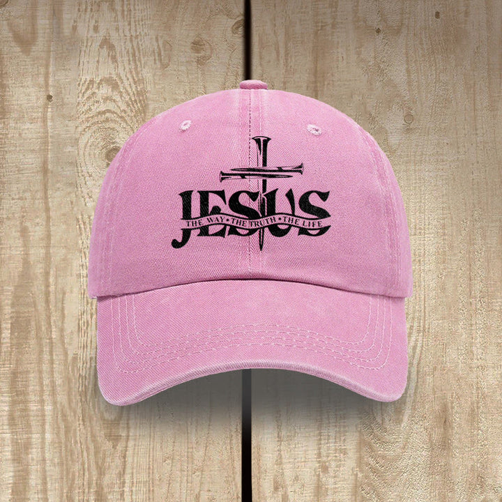 Christianartworkshop Jesus – Der Weg, die Wahrheit, das Leben – Bestickte Baseballkappe mit Nagelkreuzmotiv - Rosa - image 6