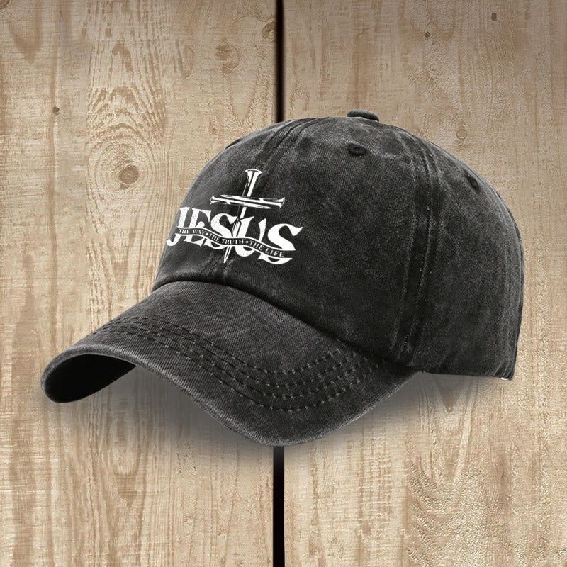 Christianartworkshop Jesus – Der Weg, die Wahrheit, das Leben – Bestickte Baseballkappe mit Nagelkreuzmotiv - image 1