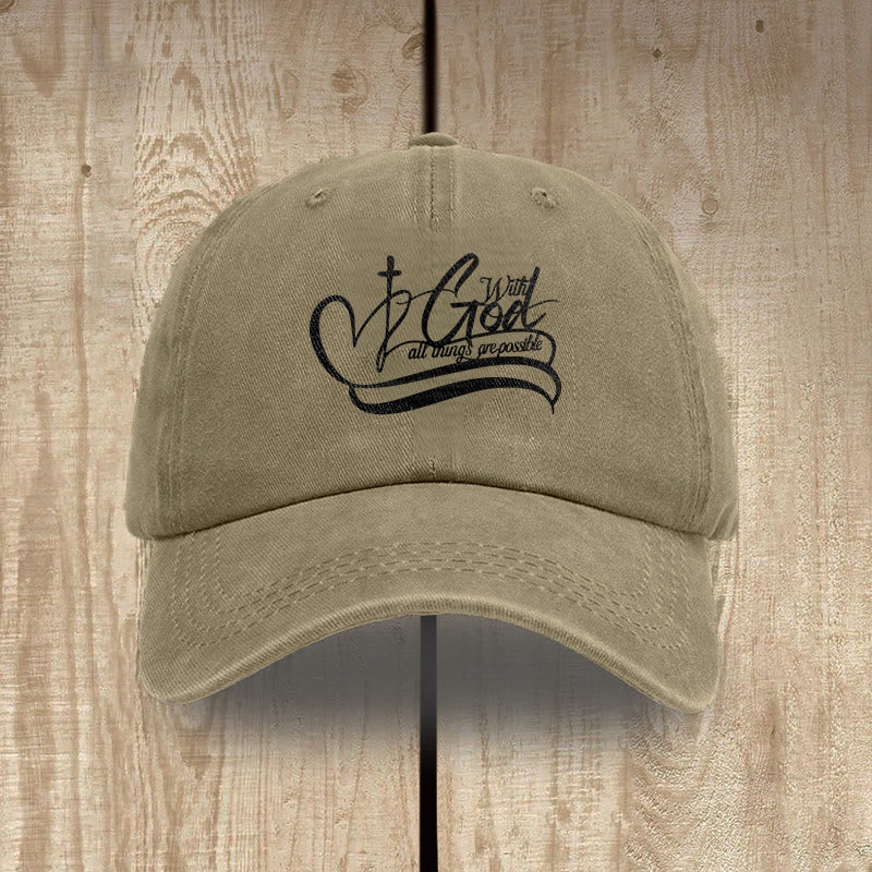Christianartworkshop Mit Gott ist alles möglich – Baseballkappe mit Herz-Kreuz-Schriftzug - Khaki - image 16