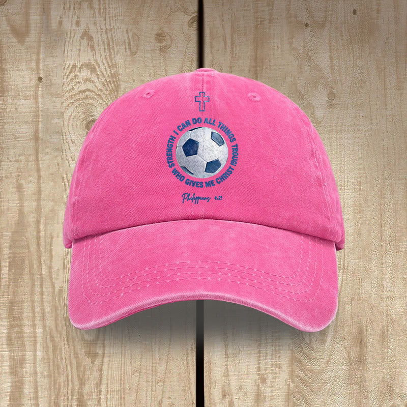 Christianartworkshop Ich vermag alles durch Christus (Fußball, Philipper 4,13) – Gewaschene Baseballkappe - Rose - image 16