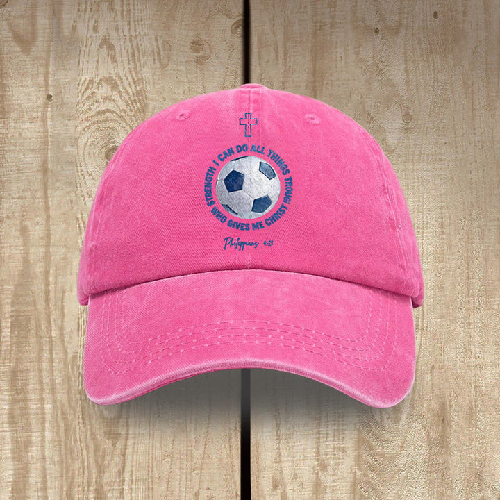 Christianartworkshop Ich vermag alles durch Christus (Fußball, Philipper 4,13) – Gewaschene Baseballkappe - Rose - image 16