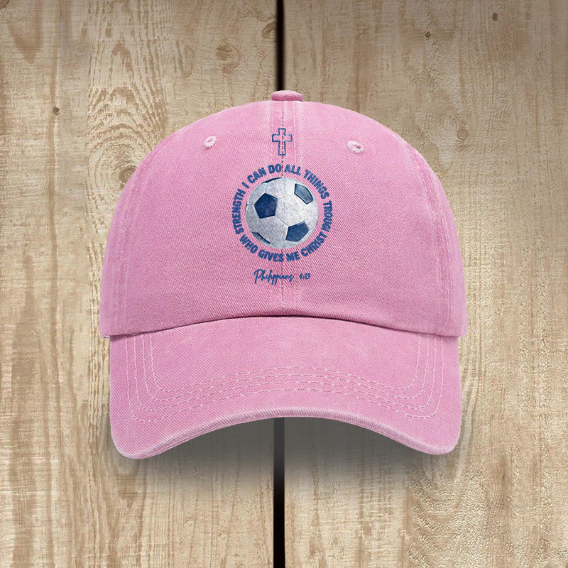Christianartworkshop Ich vermag alles durch Christus (Fußball, Philipper 4,13) – Gewaschene Baseballkappe - Rosa - image 6