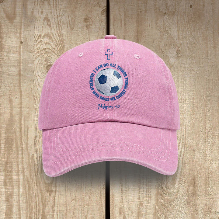 Christianartworkshop Ich vermag alles durch Christus (Fußball, Philipper 4,13) – Gewaschene Baseballkappe - Rosa - image 6
