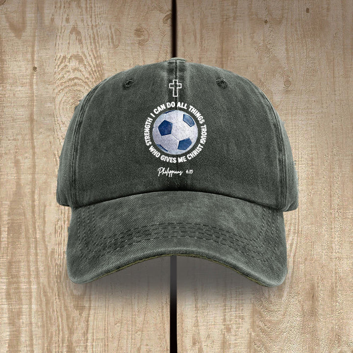 Christianartworkshop Ich vermag alles durch Christus (Fußball, Philipper 4,13) – Gewaschene Baseballkappe - Armeegrün - image 13