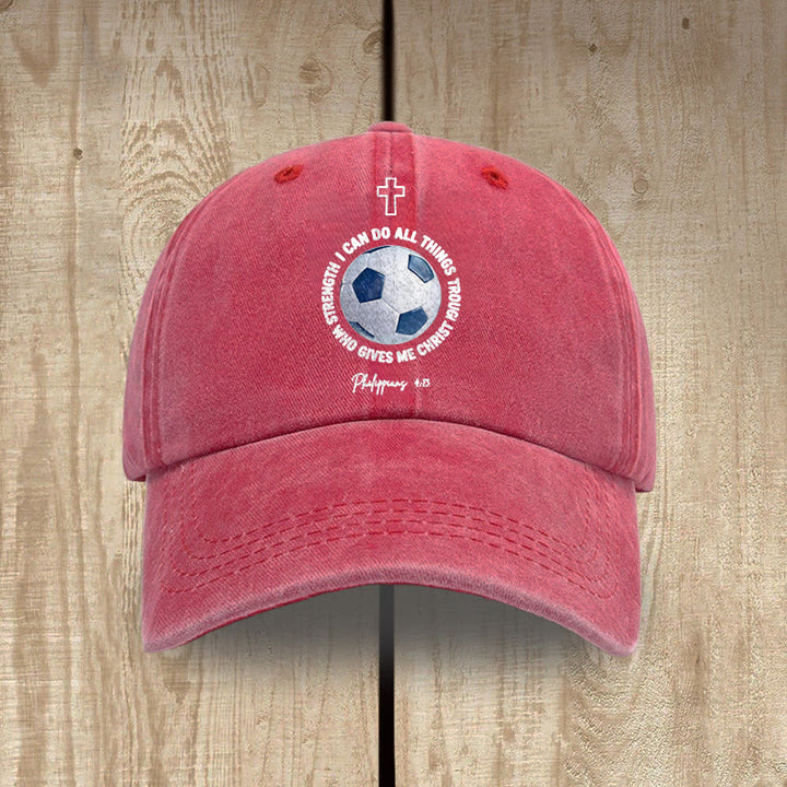 Christianartworkshop Ich vermag alles durch Christus (Fußball, Philipper 4,13) – Gewaschene Baseballkappe - Rot - image 7