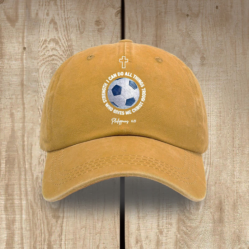 Christianartworkshop Ich vermag alles durch Christus (Fußball, Philipper 4,13) – Gewaschene Baseballkappe - Gelb - image 9