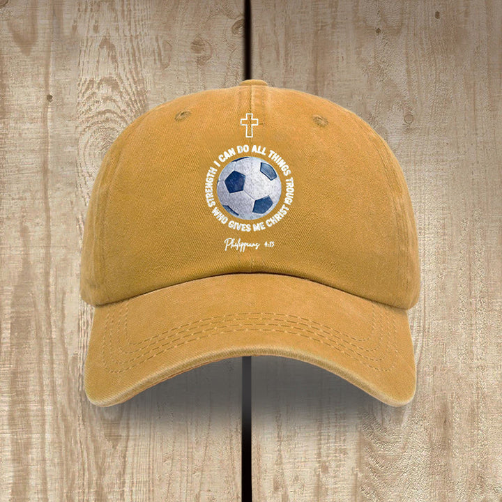 Christianartworkshop Ich vermag alles durch Christus (Fußball, Philipper 4,13) – Gewaschene Baseballkappe - Gelb - image 9