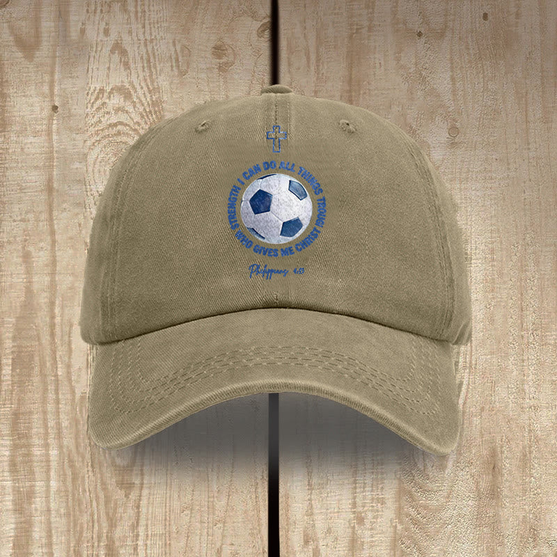 Christianartworkshop Ich vermag alles durch Christus (Fußball, Philipper 4,13) – Gewaschene Baseballkappe - Khaki - image 15