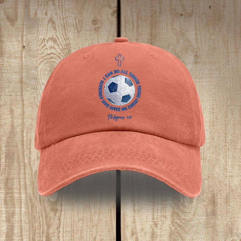 Christianartworkshop Ich vermag alles durch Christus (Fußball, Philipper 4,13) – Gewaschene Baseballkappe - Orange - image 12