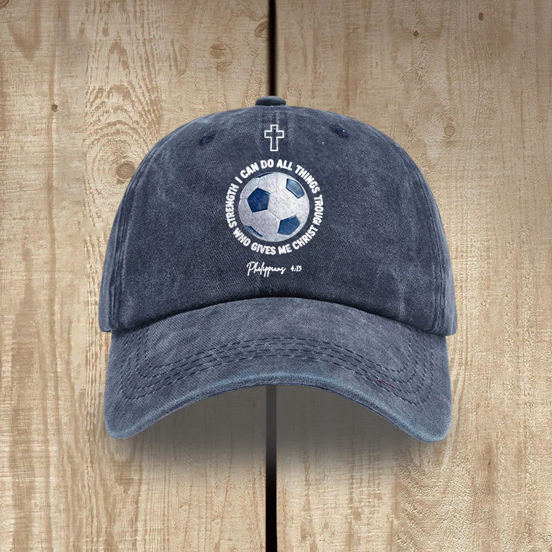 Christianartworkshop Ich vermag alles durch Christus (Fußball, Philipper 4,13) – Gewaschene Baseballkappe - Marineblau - image 5