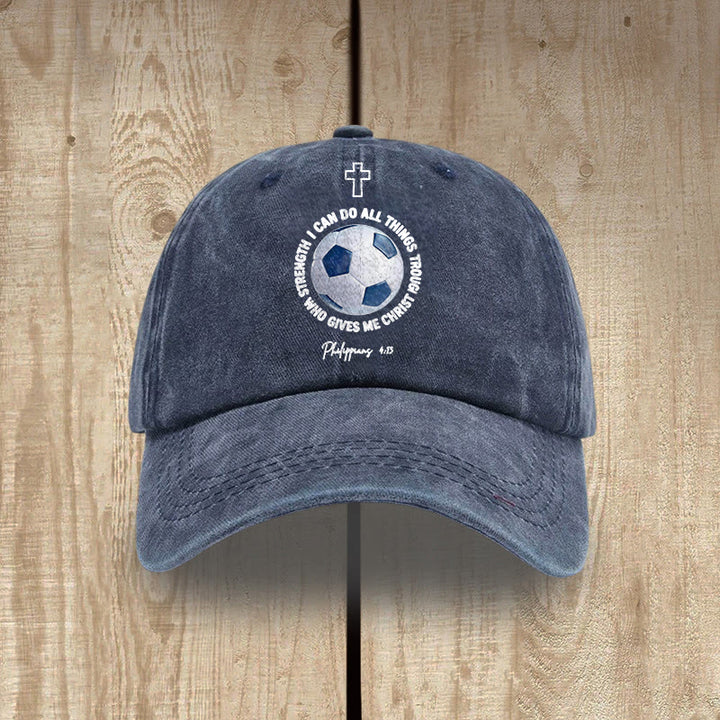 Christianartworkshop Ich vermag alles durch Christus (Fußball, Philipper 4,13) – Gewaschene Baseballkappe - Marineblau - image 5