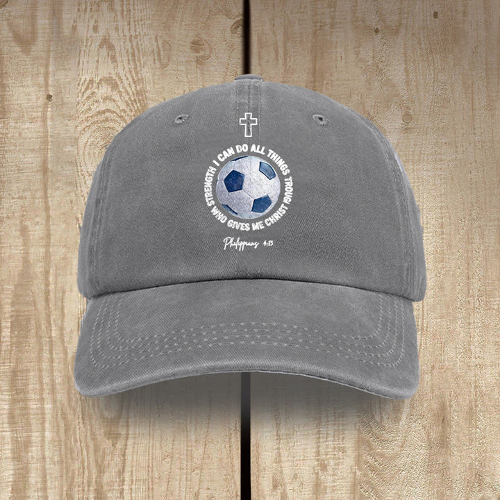 Christianartworkshop Ich vermag alles durch Christus (Fußball, Philipper 4,13) – Gewaschene Baseballkappe - Grau - image 10
