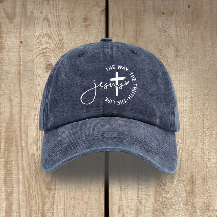 Christianartworkshop Jesus – Der Weg, die Wahrheit, das Leben – Kreuzkreis-Schriftzug – Baseballkappe - Marineblau - image 5