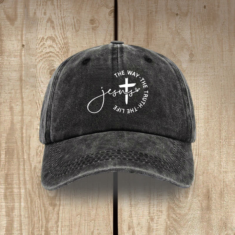 Christianartworkshop Jesus – Der Weg, die Wahrheit, das Leben – Kreuzkreis-Schriftzug – Baseballkappe - Schwarz - image 0