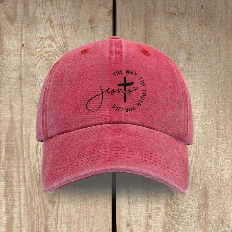 Christianartworkshop Jesus – Der Weg, die Wahrheit, das Leben – Kreuzkreis-Schriftzug – Baseballkappe - Rot - image 7