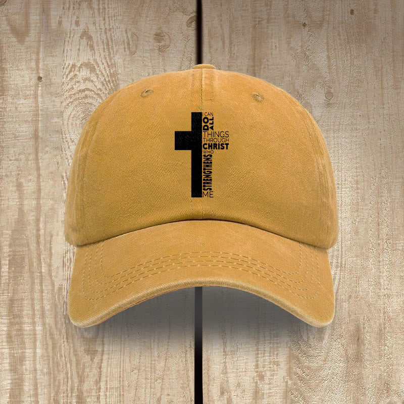 Christianartworkshop Ich vermag alles durch Christus – Kreuzförmige Baseballkappe mit Bibelvers - Gelb - image 9
