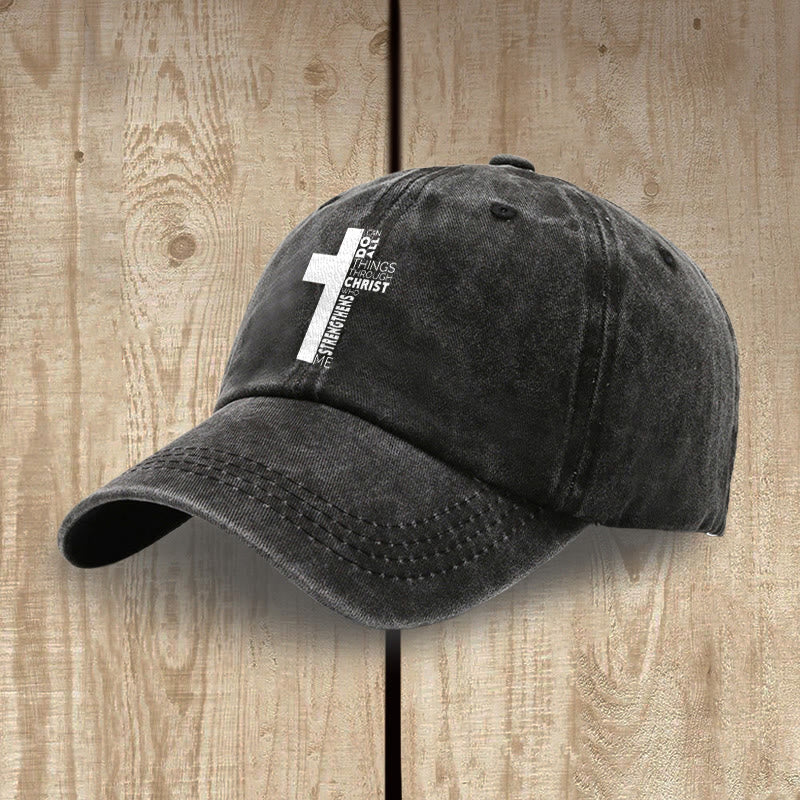 Christianartworkshop Ich vermag alles durch Christus – Kreuzförmige Baseballkappe mit Bibelvers - image 1