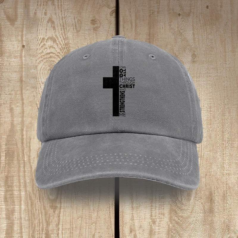 Christianartworkshop Ich vermag alles durch Christus – Kreuzförmige Baseballkappe mit Bibelvers - Grau - image 10