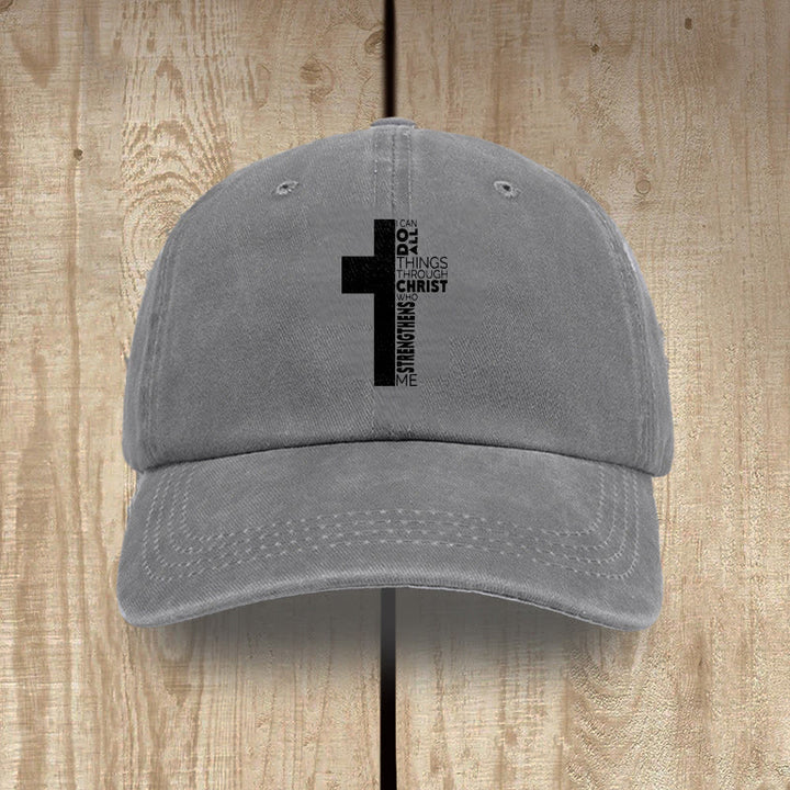 Christianartworkshop Ich vermag alles durch Christus – Kreuzförmige Baseballkappe mit Bibelvers - Grau - image 10