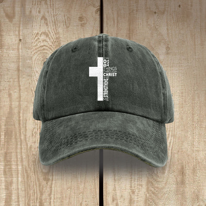 Christianartworkshop Ich vermag alles durch Christus – Kreuzförmige Baseballkappe mit Bibelvers - Armeegrün - image 13