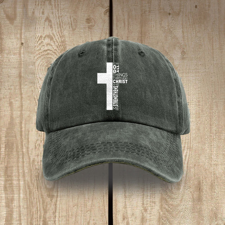 Christianartworkshop Ich vermag alles durch Christus – Kreuzförmige Baseballkappe mit Bibelvers - Armeegrün - image 13