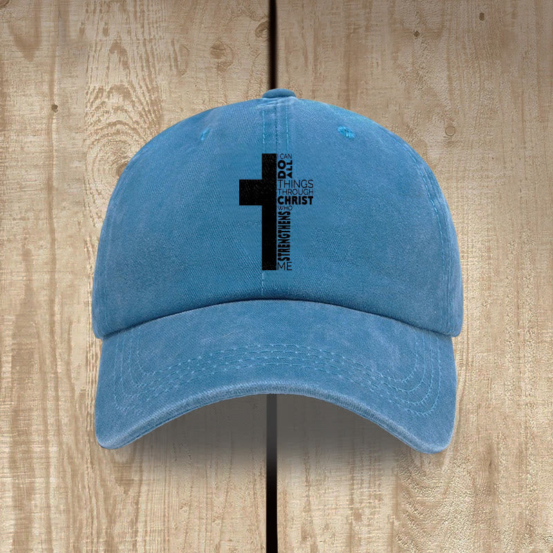 Christianartworkshop Ich vermag alles durch Christus – Kreuzförmige Baseballkappe mit Bibelvers - Blau - image 8