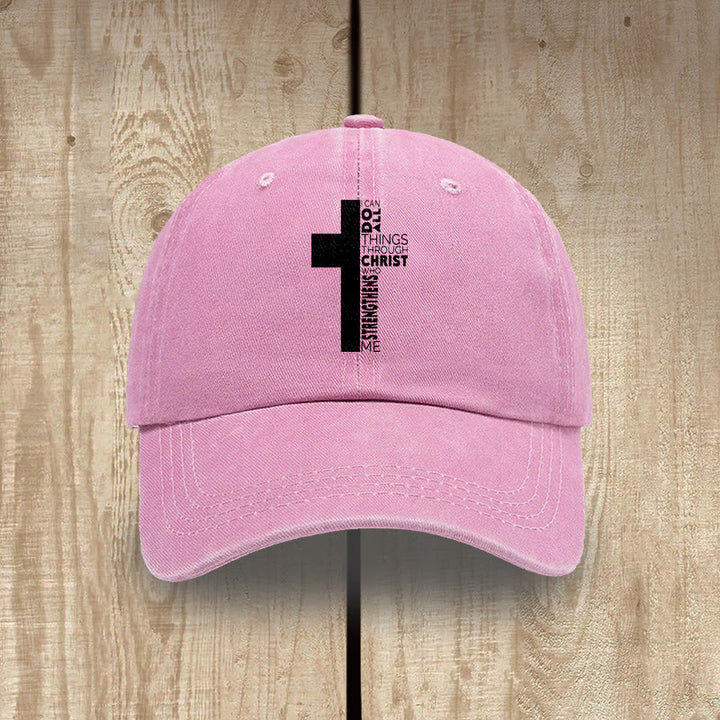 Christianartworkshop Ich vermag alles durch Christus – Kreuzförmige Baseballkappe mit Bibelvers - Rosa - image 6