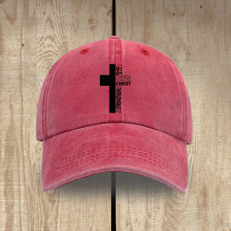 Christianartworkshop Ich vermag alles durch Christus – Kreuzförmige Baseballkappe mit Bibelvers - Rot - image 7