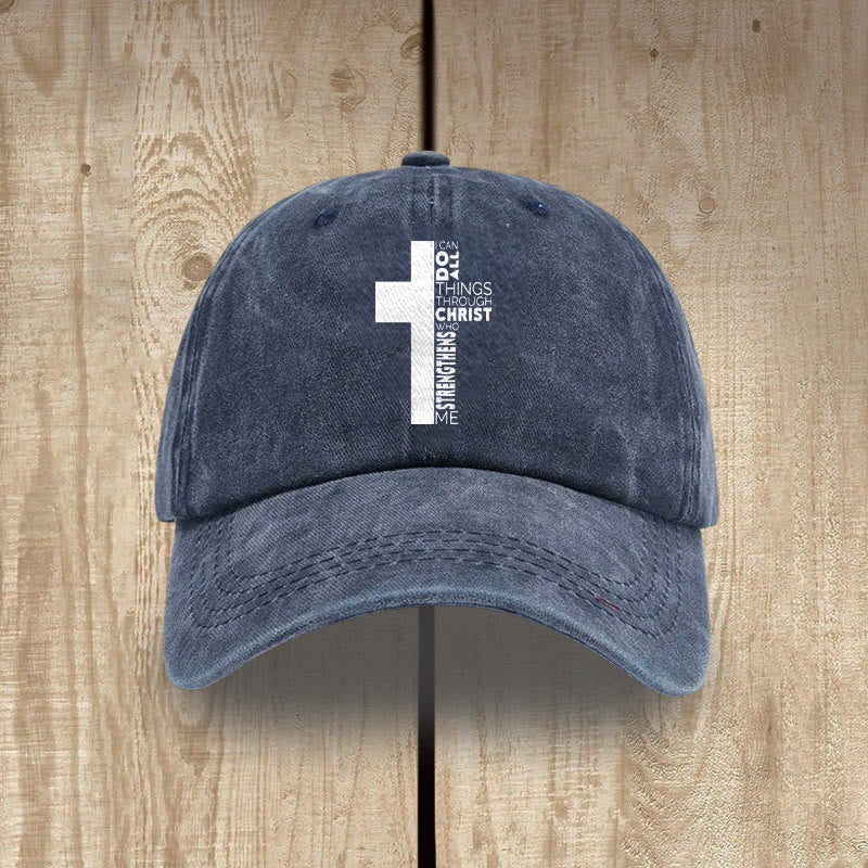 Christianartworkshop Ich vermag alles durch Christus – Kreuzförmige Baseballkappe mit Bibelvers - Marineblau - image 5
