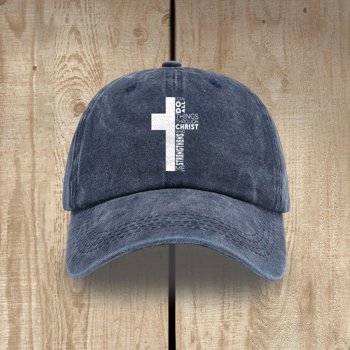 Christianartworkshop Ich vermag alles durch Christus – Kreuzförmige Baseballkappe mit Bibelvers - Marineblau - image 5