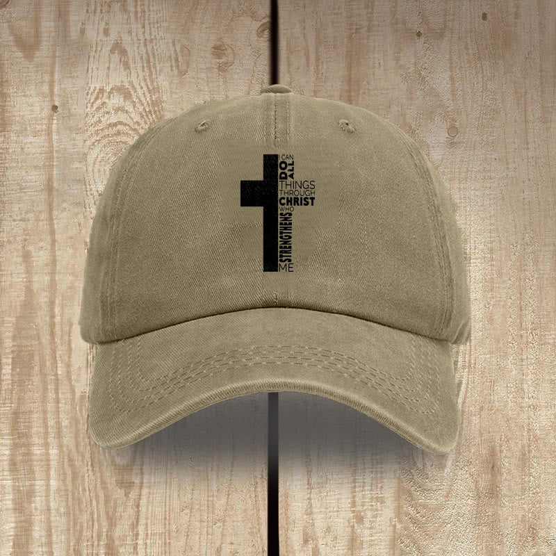 Christianartworkshop Ich vermag alles durch Christus – Kreuzförmige Baseballkappe mit Bibelvers - Khaki - image 15