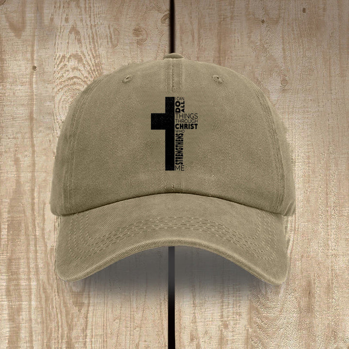 Christianartworkshop Ich vermag alles durch Christus – Kreuzförmige Baseballkappe mit Bibelvers - Khaki - image 15