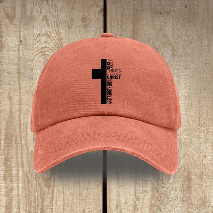 Christianartworkshop Ich vermag alles durch Christus – Kreuzförmige Baseballkappe mit Bibelvers - Orange - image 12