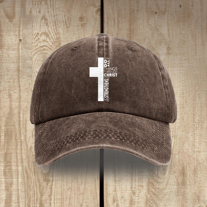 Christianartworkshop Ich vermag alles durch Christus – Kreuzförmige Baseballkappe mit Bibelvers - Kaffee - image 14