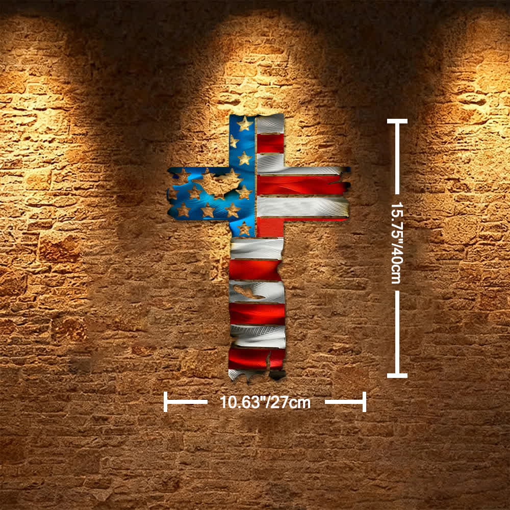 Christianartworkshop Rustikale Wanddekoration aus Metall mit patriotischem Kreuz und amerikanischer Flagge: Ein Symbol unerschrockenen Glaubens - Blau - 10,63''*15,75''/27*40cm - image 10