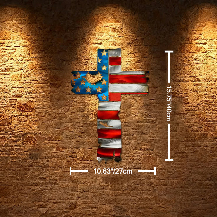 Christianartworkshop Rustikale Wanddekoration aus Metall mit patriotischem Kreuz und amerikanischer Flagge: Ein Symbol unerschrockenen Glaubens - Blau - 10,63''*15,75''/27*40cm - image 10