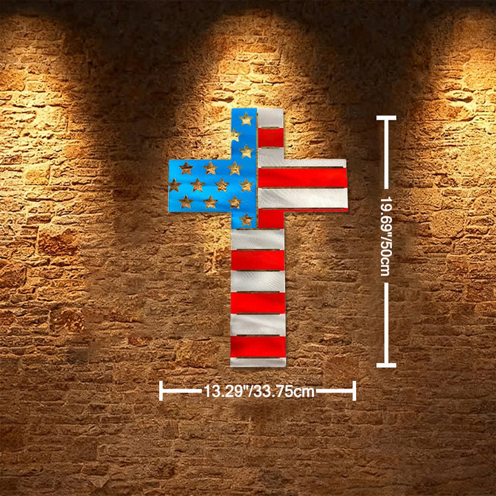 Christianartworkshop Präzisionsgeschnittenes amerikanisches Flaggenkreuz als Wanddekoration aus Metall: Heilige Symbolik für Zuhause und Herz - 13,29''*19,69''/33,75*50cm - image 5