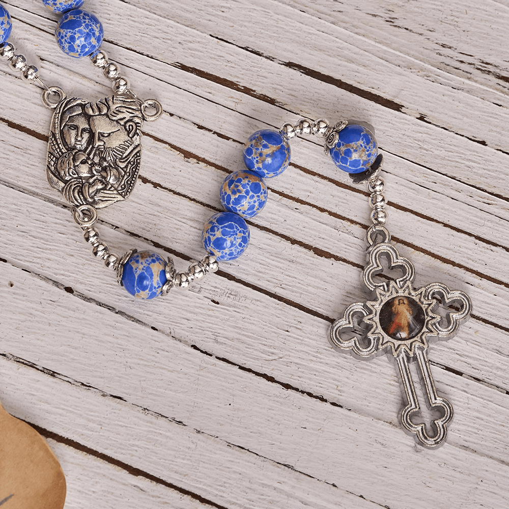 Christianartworkshop Rosenkranz aus Königsblauem Kaiserstein mit Kreuz der Heiligen Familie und der Göttlichen Barmherzigkeit - image 6