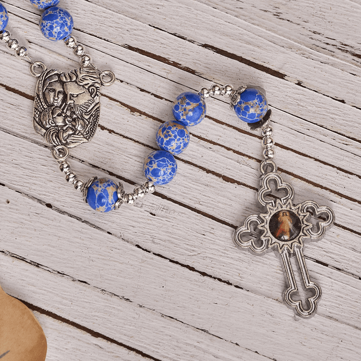 Christianartworkshop Rosenkranz aus Königsblauem Kaiserstein mit Kreuz der Heiligen Familie und der Göttlichen Barmherzigkeit - image 6
