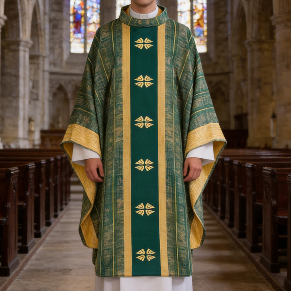 Christianartworkshop Traditionelle Priesterkassel mit Mittelteil und floralen Motiven - Grün - Einheitsgröße passt den meisten - image 9
