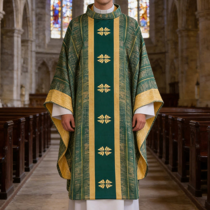 Christianartworkshop Traditionelle Priesterkassel mit Mittelteil und floralen Motiven - Grün - Einheitsgröße passt den meisten - image 9