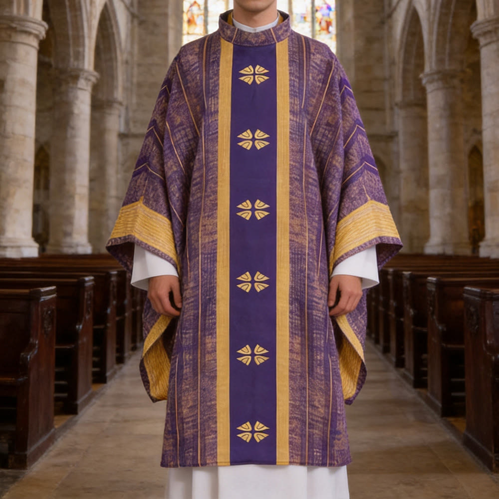 Christianartworkshop Traditionelle Priesterkassel mit Mittelteil und floralen Motiven - Lila - Einheitsgröße passt den meisten - image 0