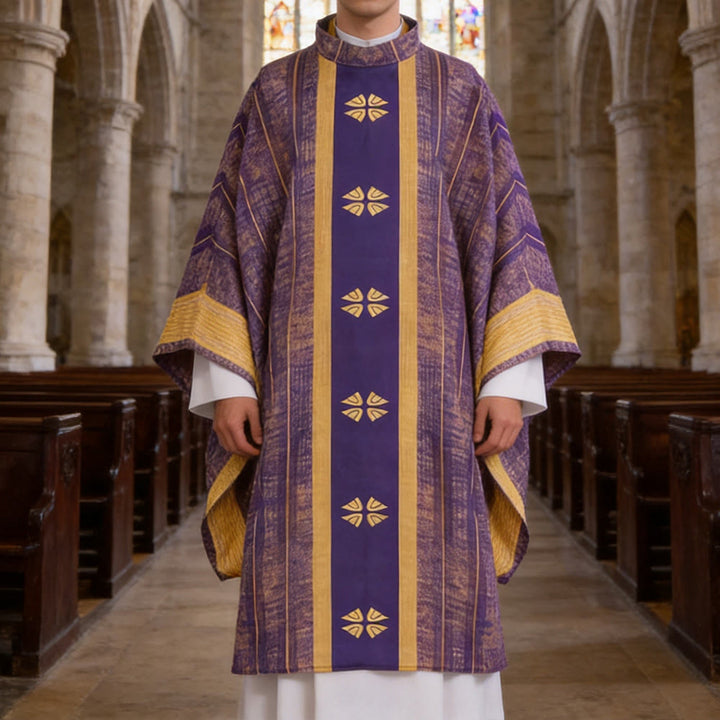 Christianartworkshop Traditionelle Priesterkassel mit Mittelteil und floralen Motiven - Lila - Einheitsgröße passt den meisten - image 0