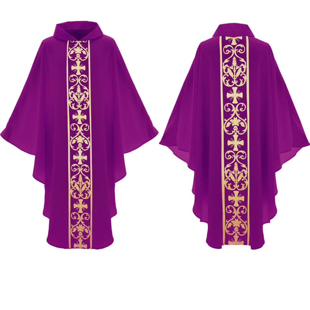 Christianartworkshop Elegante Kasel mit zentralem Kreuz, floraler Ranken- und Weizenstickerei - image 15