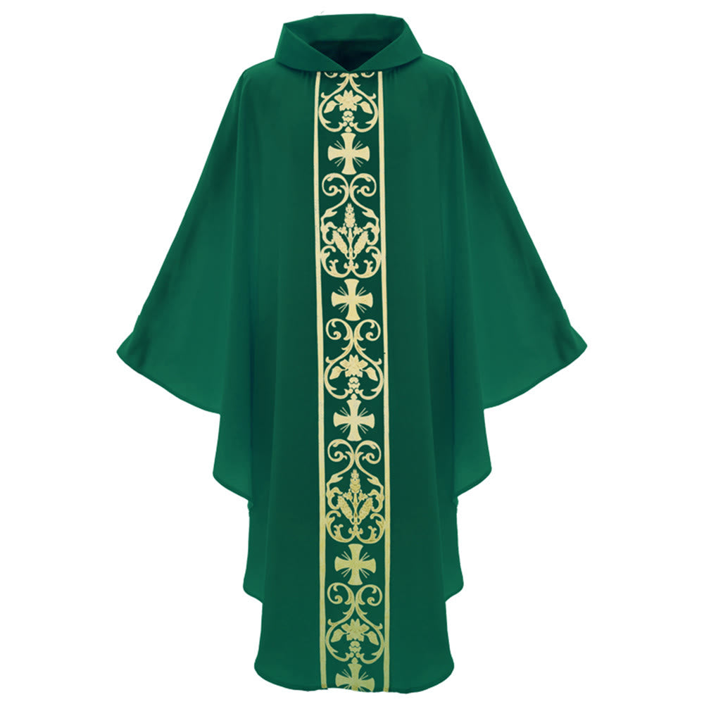 Christianartworkshop Elegante Kasel mit zentralem Kreuz, floraler Ranken- und Weizenstickerei - image 7
