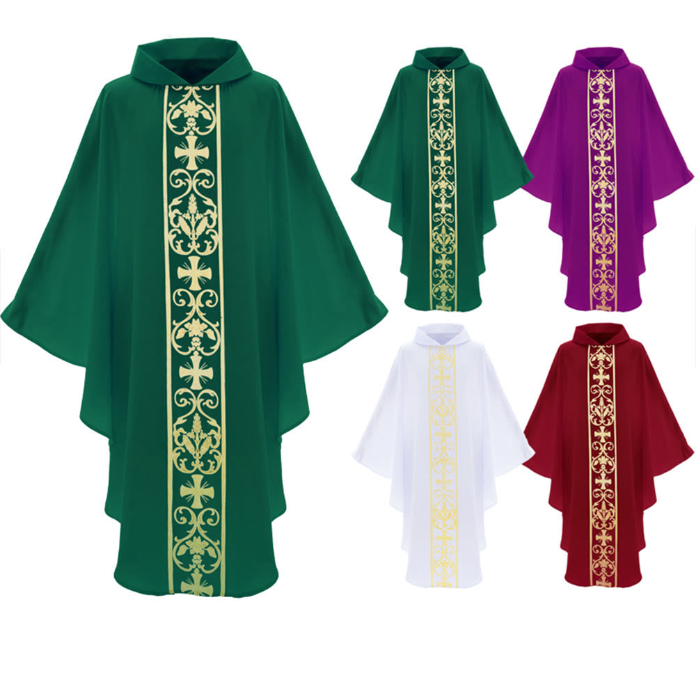 Christianartworkshop Elegante Kasel mit zentralem Kreuz, floraler Ranken- und Weizenstickerei - image 9
