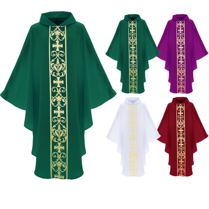 Christianartworkshop Elegante Kasel mit zentralem Kreuz, floraler Ranken- und Weizenstickerei - image 9